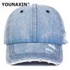 YOUNAXIN Ретро потертая джинсовая кепка унисекс уличный стиль с широкими полями бейсболка