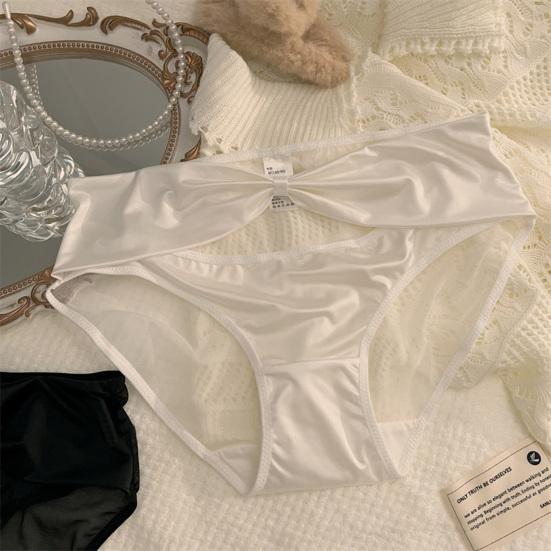 Женские трусики из прозрачной сетки с большим бантом, атласные, с вырезом, средняя талия, однотонные