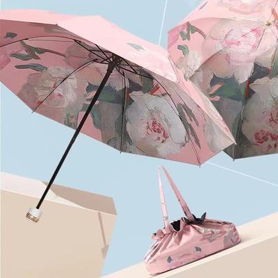 Складной зонт UPF50+ Двухслойный зонт от солнца и дождя с сумкой для хранения Защита от УФ-лучей Виниловое покрытие Зонт-парасоль Зонт-тень