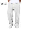 Lightweight Breathable Bottoms Men Waffle Baggy Trousers, Wide Leg Drawstring Waist Slacks, Loose Fit Soft Polyester Streetwear Casual Sweatpants with