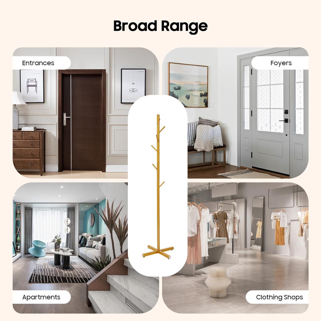 Золотая Дерево Вешалка Стойка, 7-крючковый Железный Органайзер для Прихожей для Шляп Сумок, Современная Свободно Стоящая Стойка для Одежды и Шляп