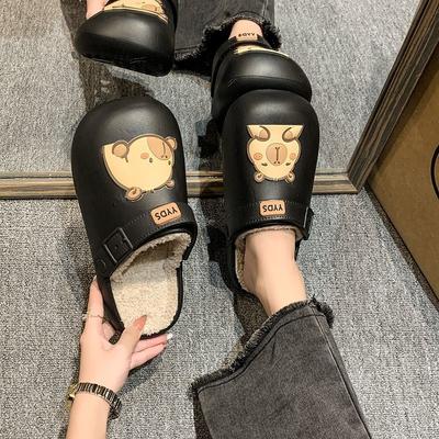 Милые мультяшные бархатные полутапочки с толстой подошвой и закрытым носком для женщин, женские хлопковые тапочки 2025 осень-зима, новинка для улицы