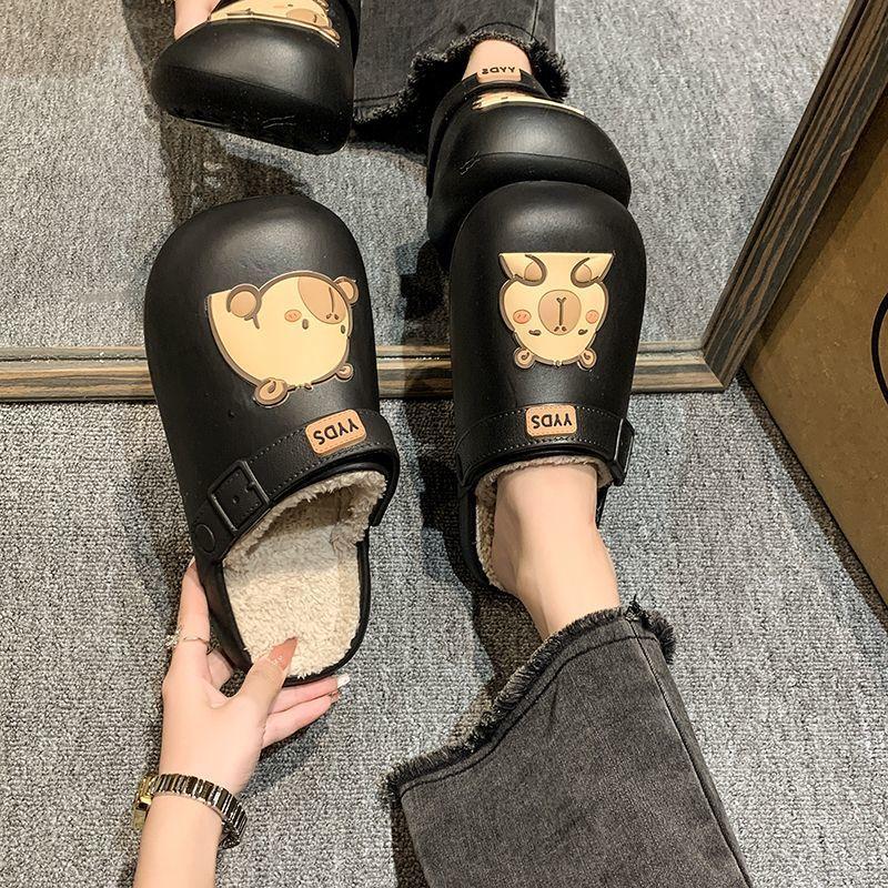 Милые мультяшные бархатные полутапочки с толстой подошвой и закрытым носком для женщин, женские хлопковые тапочки 2025 осень-зима, новинка для улицы