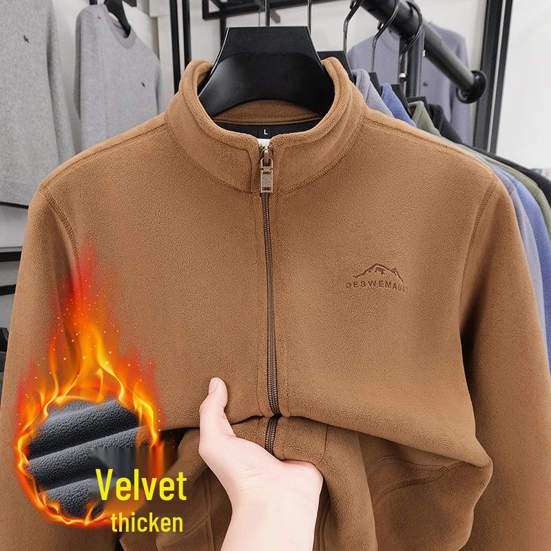 Thickened Double-Sided Coral Fleece Jacket Hoodie – New Autumn/Winter Warm Stand Collar Cardigan with Zipper