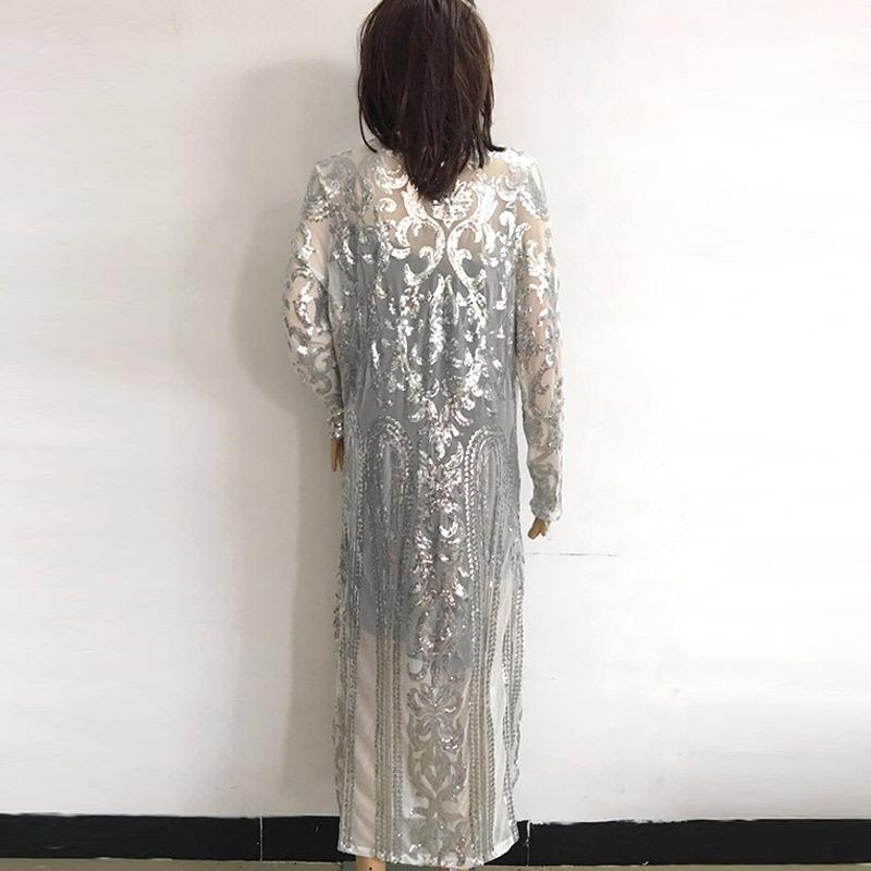 Европейский и американский кардиган с длинным рукавом, из сетки с пайетками и бисером