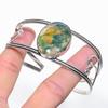 Natural Indian Moss Agate Gemstone 925 Sterling Silver Cuff Bangle Adj N8t30