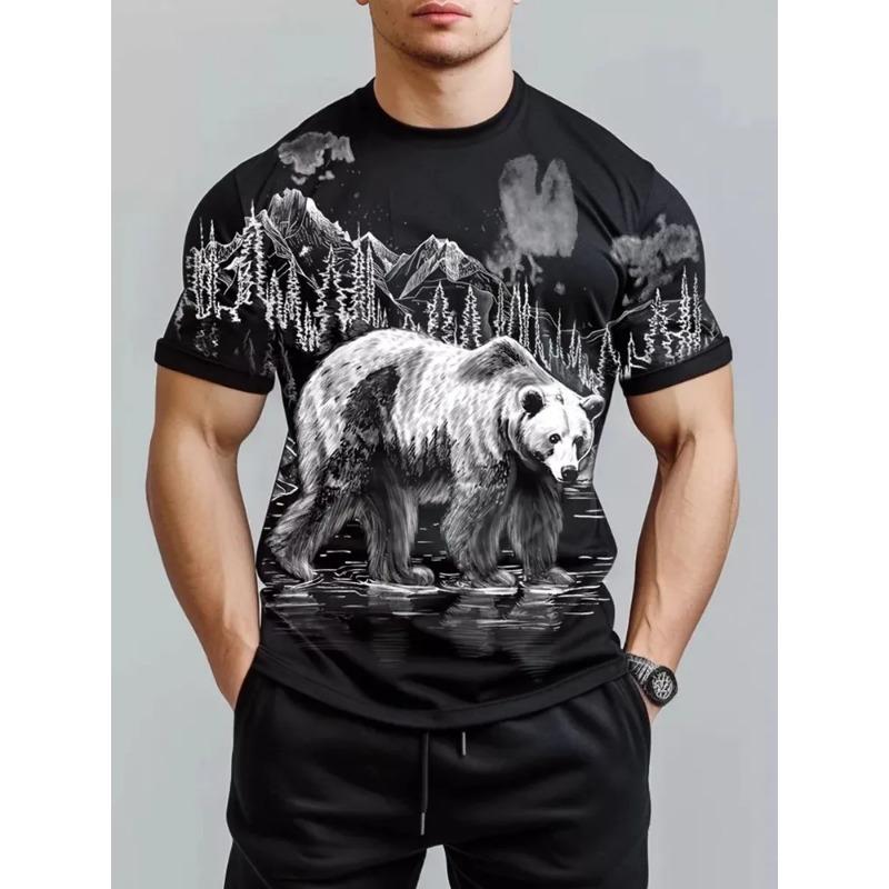 Men's Clothing 3D Bear Print Summer Man Clothes O-Neck Men's Short Sleeve T-Shirt Loose Men's Funny T-Shirts