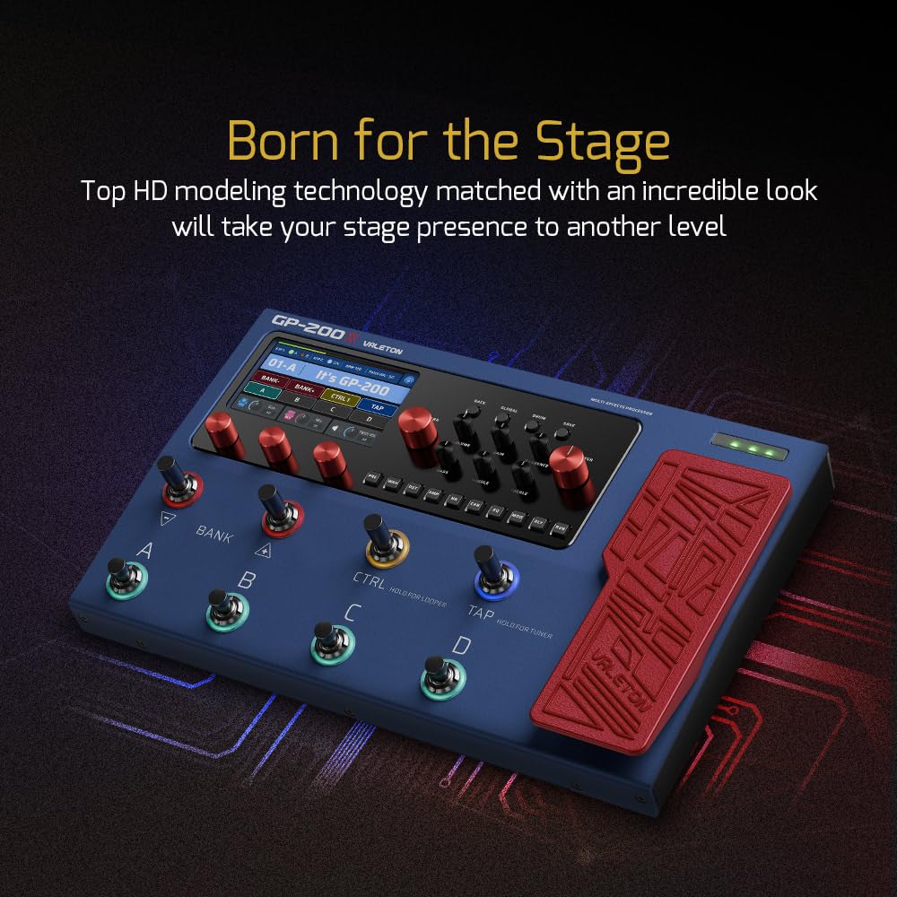 Valeton Guitar Pedal Amp Cabinet FX MIDI Expression USB Audio Interface GP-200X Multi-Effects Processor Guitar, Bass, Modeling, IR, Simulation, Loop,