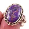Natural Purple Copper Turquoise 925 Sterling Silver Two Tone Ring Size 7.5 K0o00