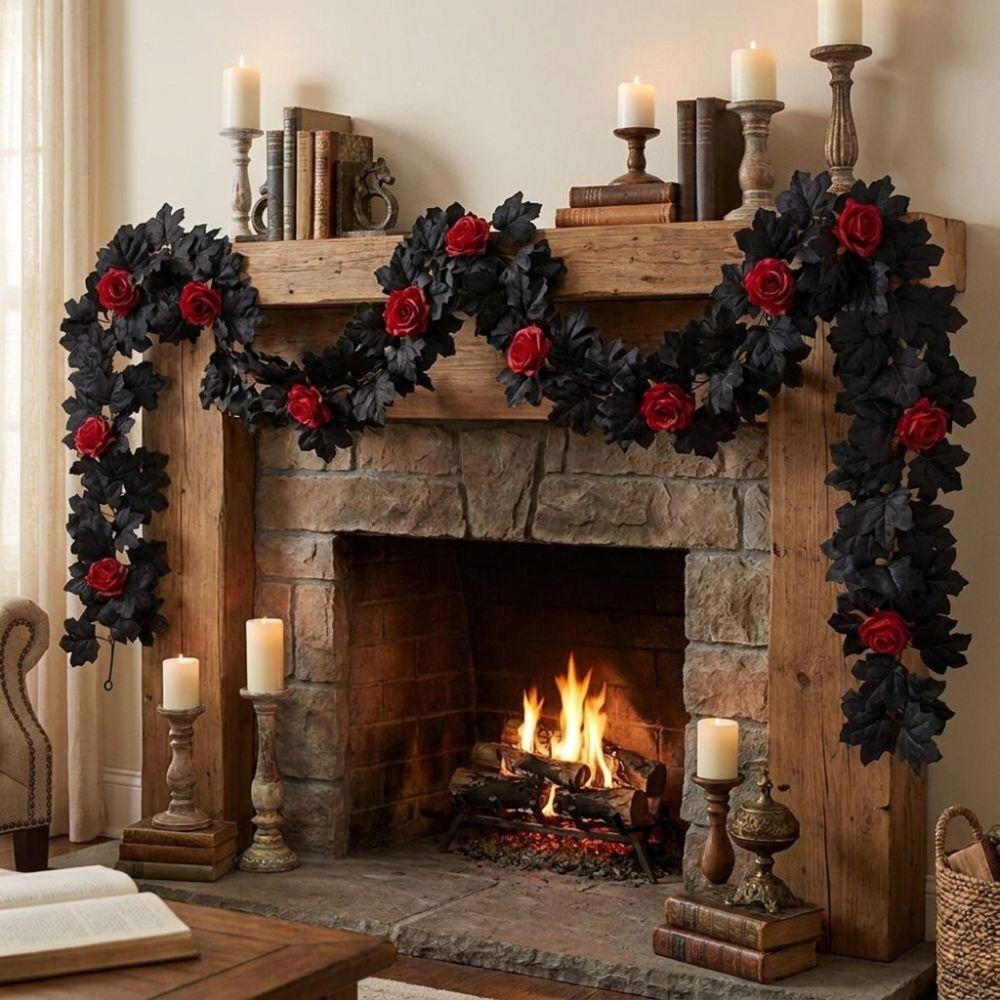Gothic Style Halloween Maple Leaf Rose Vine Lifelike Artificial Plant Christmas Decor