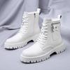Spring Men's Thick Soled White Denim Boots Brand Lace Up Side Zipper Motorcycle Boots Men Round Toe Boots Leather High Top Shoes