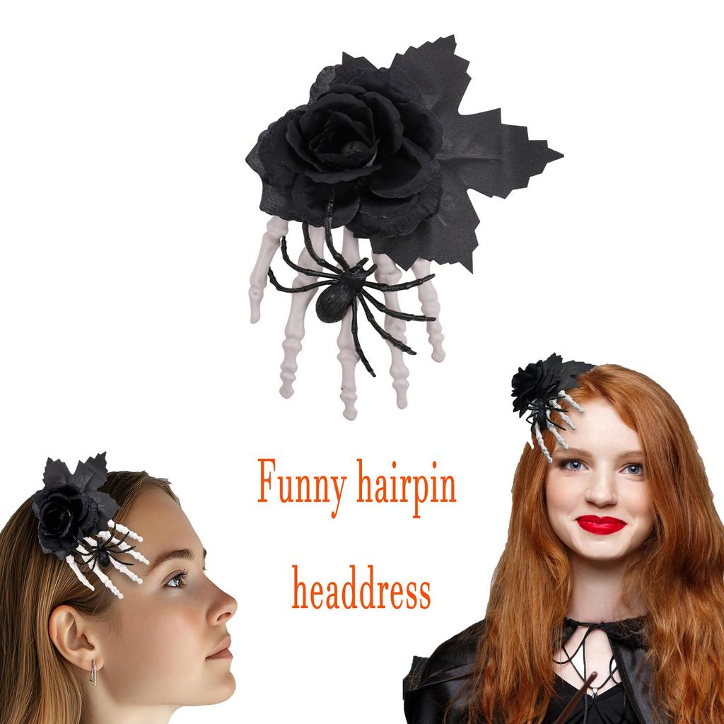 Black Rose Side Clip Spider Hand Funny Hairpin Headdress