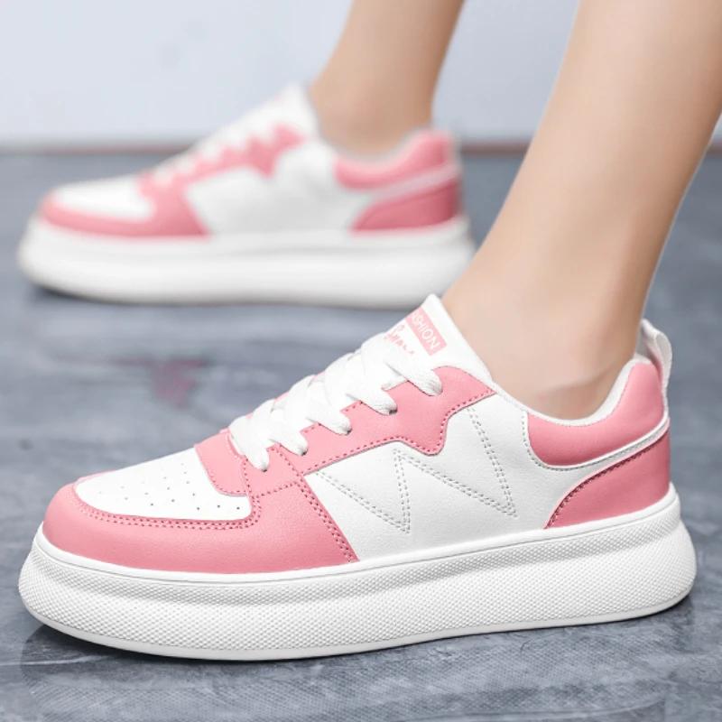 Повседневная женская спортивная обувь из ПУ кожи, дышащая, на шнуровке, модная, легкая, противоскользящая, для ходьбы, на толстой подошве