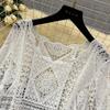 Dimanaf New 2025  Skirt Suit Women Knitting Beach Short Sleeve Lace Hollow Out Sexy O-Neck Hollow Summer Style Tops Tees Loose Basic