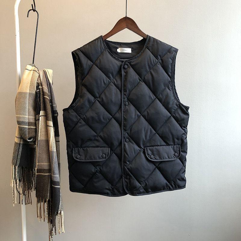 Autumn Winter Women's Quilted Cotton Vest Sleeveless O-neck Loose Padded Waistvest Single Breasted Casual Ultralight Portable Vest
