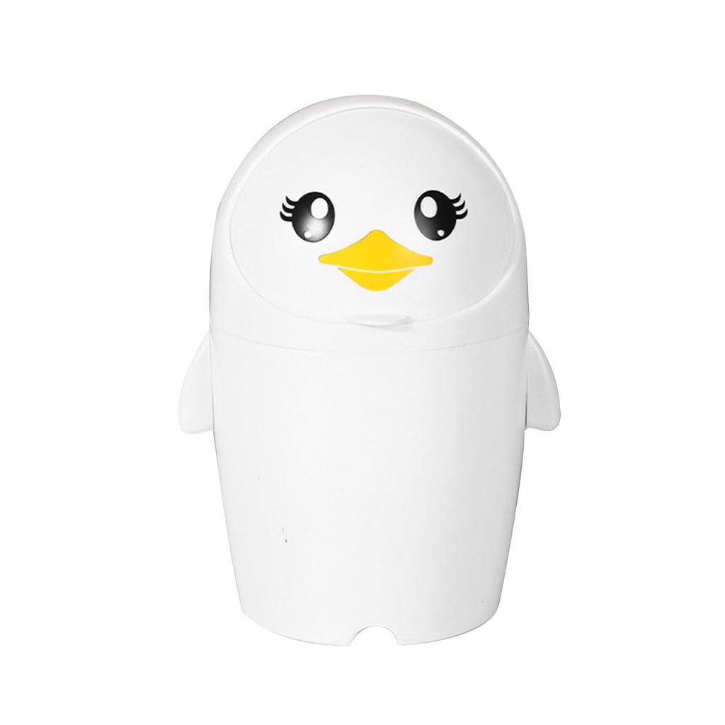 Desktop Mini Penguin Garbage Bin with Lid Pen Holder Flip Lid Organize Supplies Accessory for Home Bedroom Dormitory