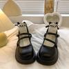 Leather Mary Jane Women's Shoes Japanese Style Lolita Round Toe High On Platform Female Footwear Black Gothic Vulcanized for A H