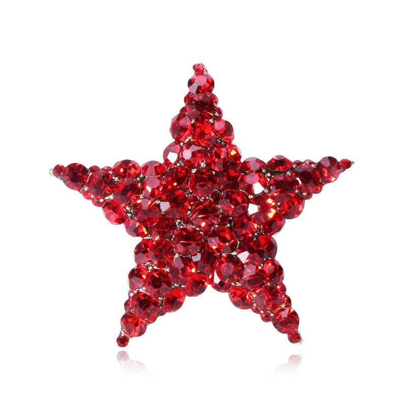 Blucome Christmas Brooch Full Red Five-pointed Star Corsage for Women Kids Sweater Hijab Pins Casual New Year Gifts