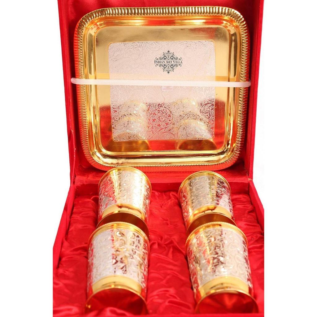 Набор из 4 Дизайнерских посеребренных полированных золотом бокалов, для подачи воды, подарочный предмет на Дивали