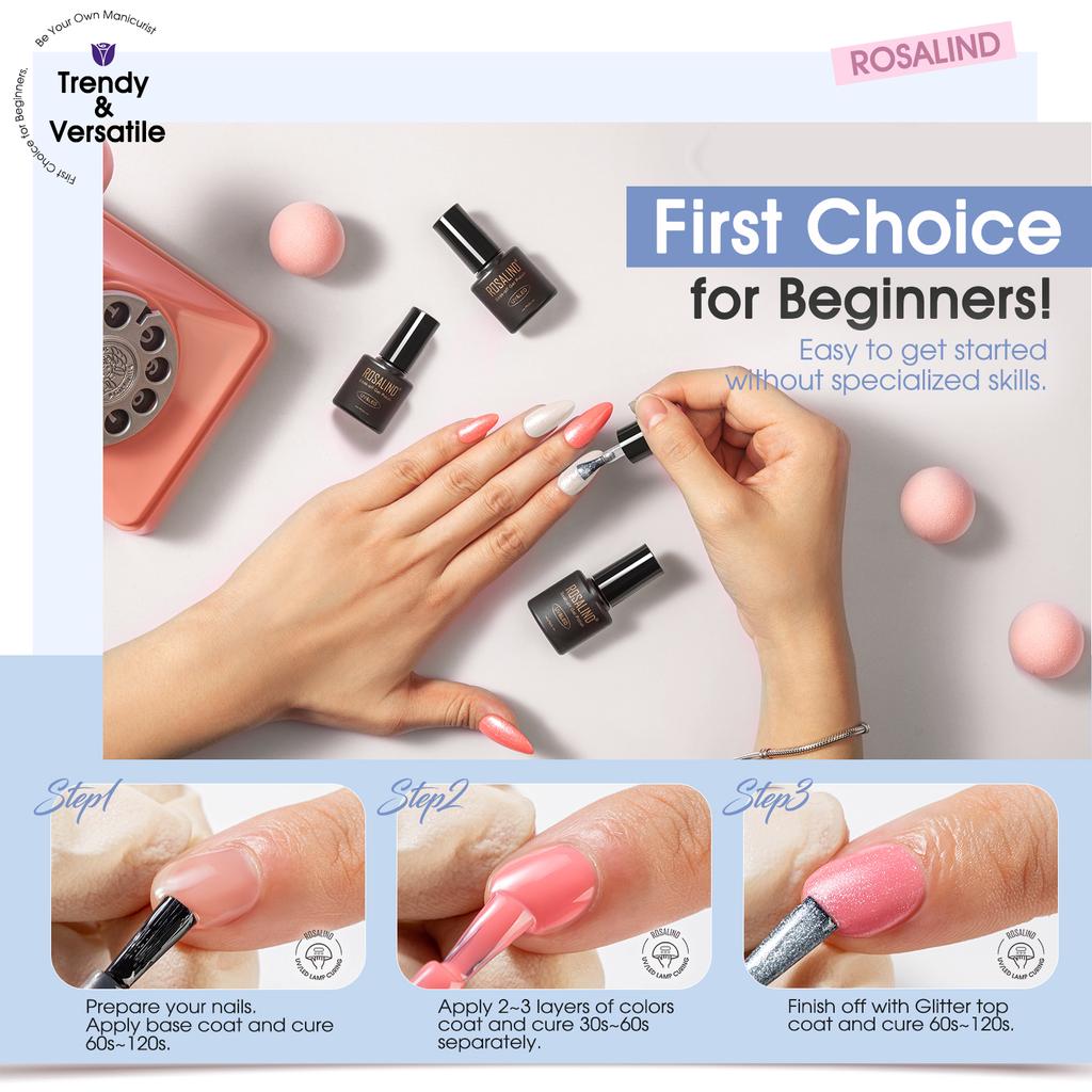 ROSALIND 38pcs Nail Polish Gel Kit Colorful Semi Permanent Gel Nail Polish Soak Off UV Gel Base Matt Top Coat Gel Polish Varnish Hybrid Lacquer Gel