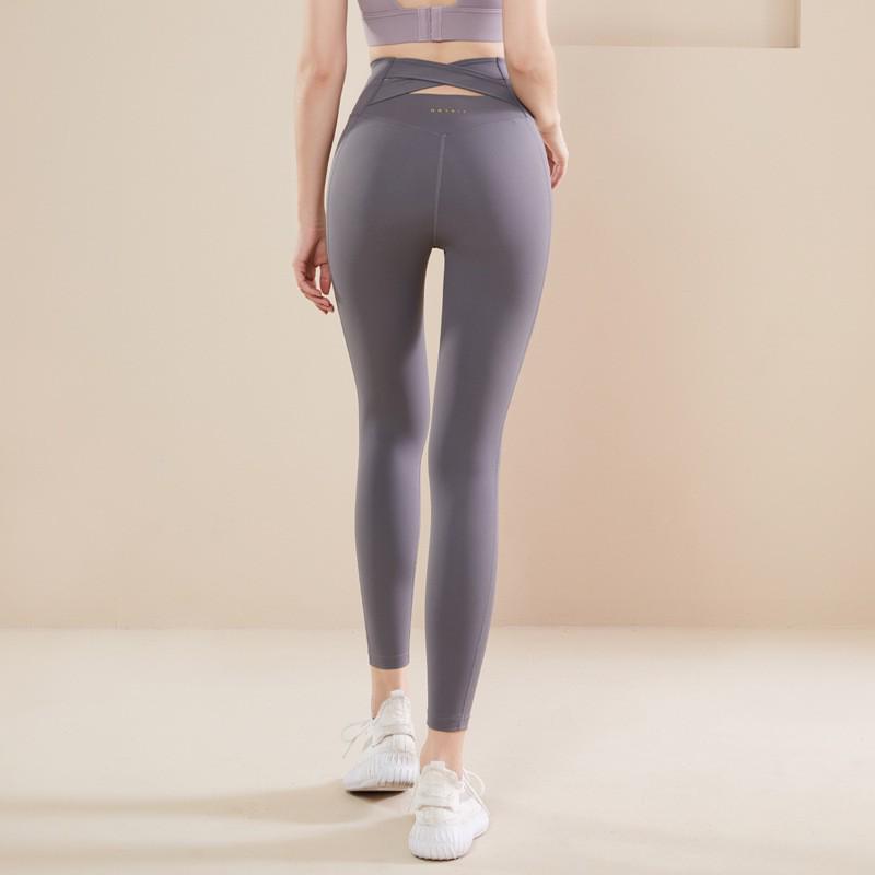 Штаны для йоги Lulu с высокой талией и перекрестными швами сзади — телесного цвета и с подтяжкой бедер для пилатеса