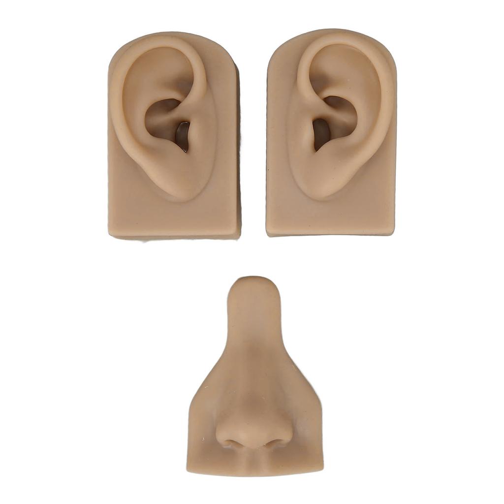Silicone Piercing Practice Model Simulation Soft Flexible Nose Ears Model for Display Teaching Dark Skin Color