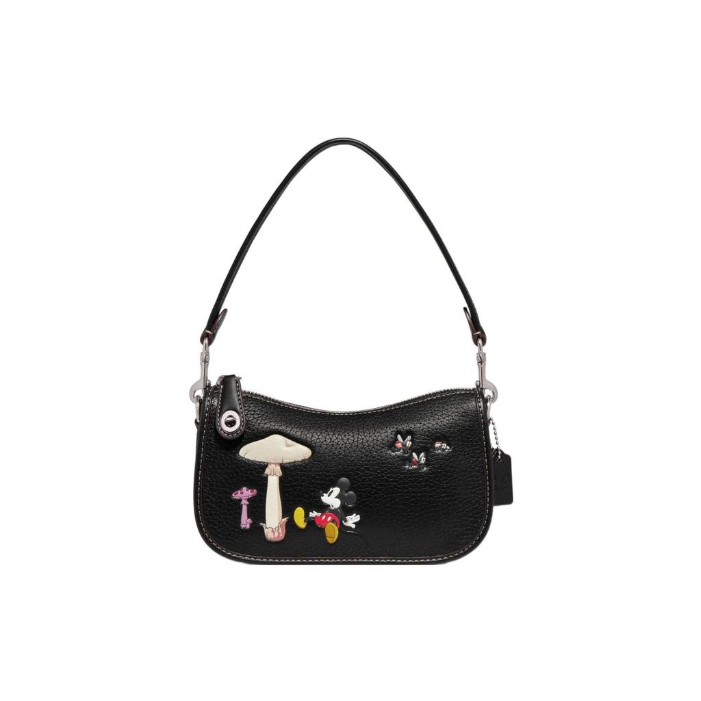 Coach X Disney Collaboration Swinger 20 Mickey Mushroom Print Zipper Closure Leather Shoulder Bag Women Handbags Black CH500-LHBLK