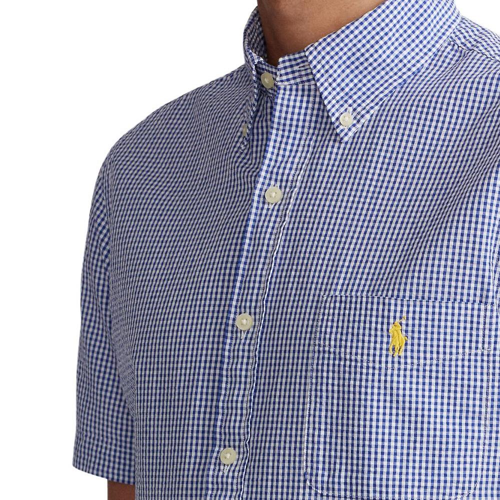 Polo Ralph Lauren Рубашка однобортная с вышитым логотипом, с коротким рукавом, мужская, синяя 710833828-001
