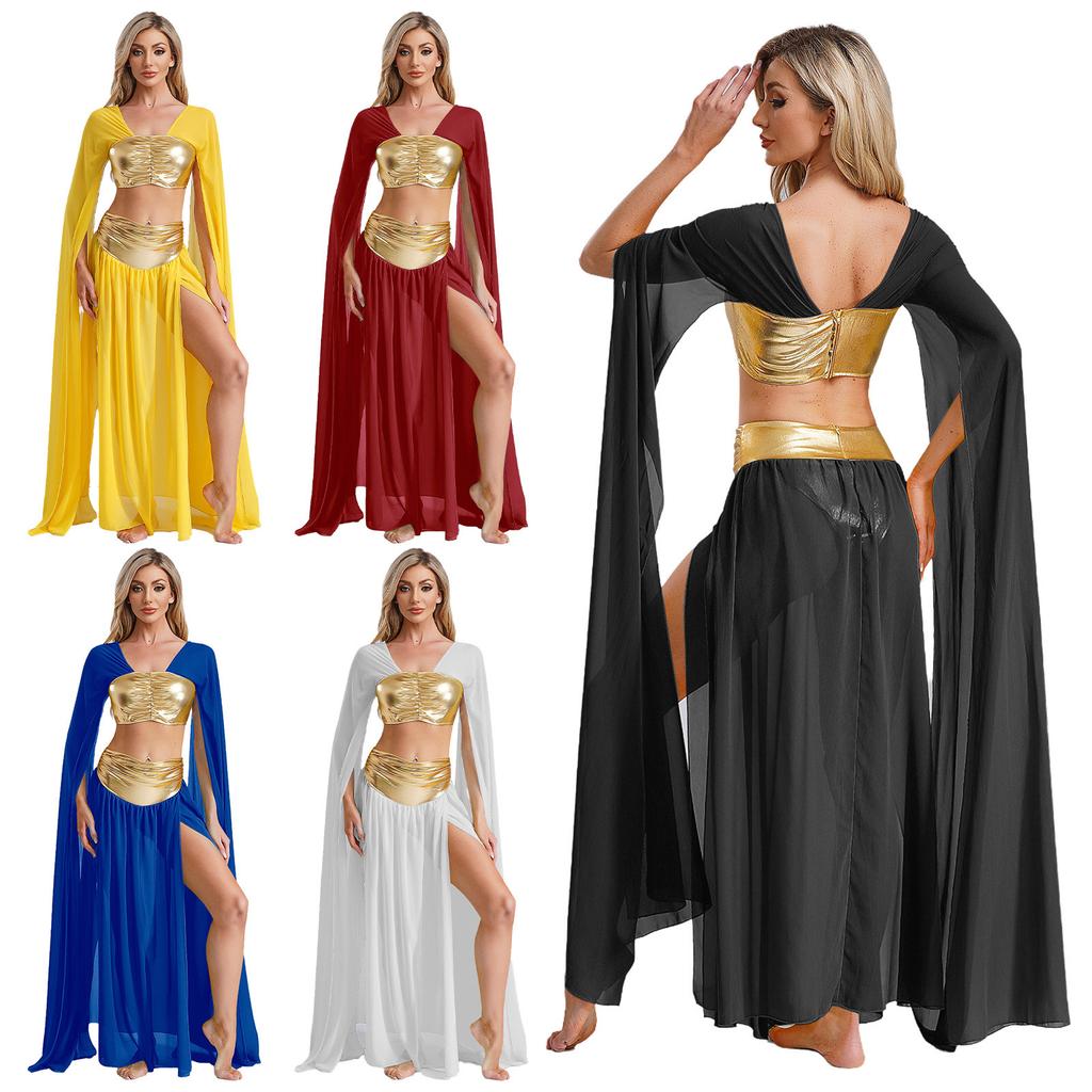 Женский египетский костюм из двух частей, костюм королевы принцессы на Хэллоуин, карнавальные костюмы, шифоновые наряды для танцевальных представлений
