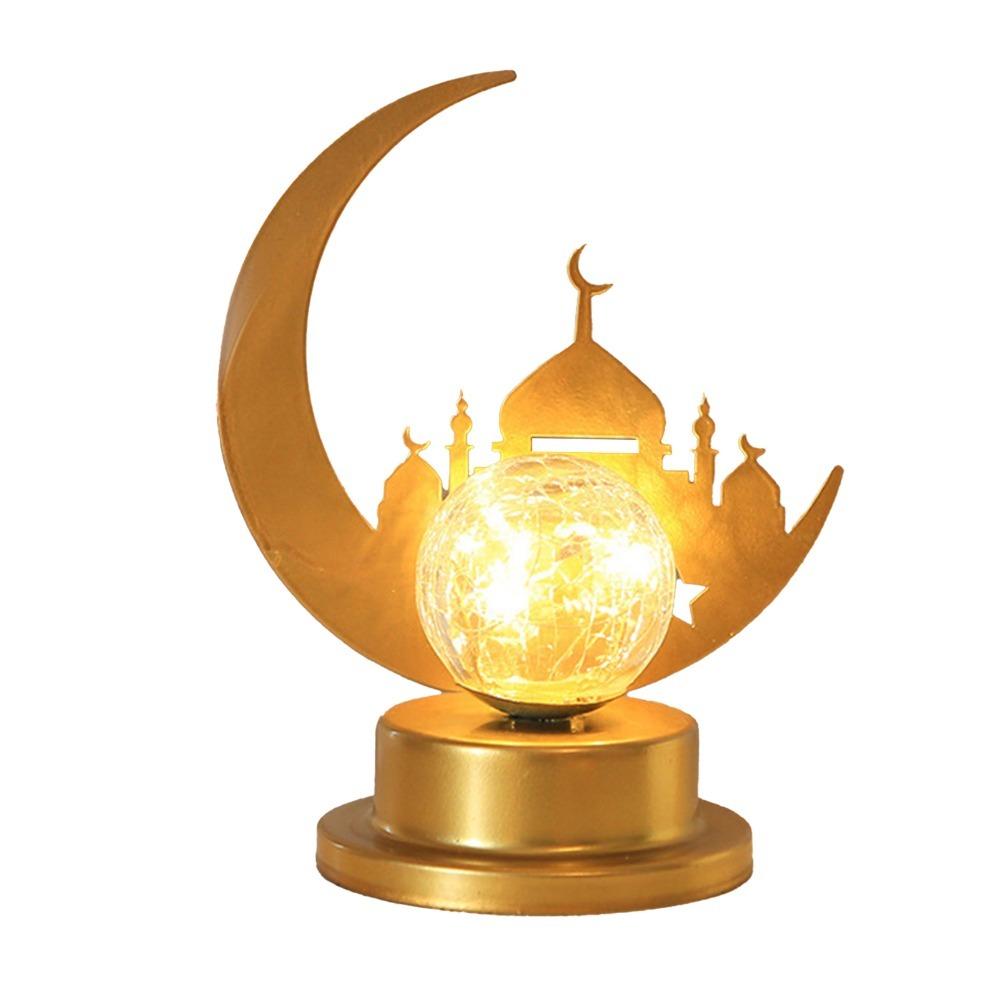 Battery Powered Desk Light LED Crescent Design Hollowed Out Iron Art Desktop Night Light Moon Lamp Eid Festive Display