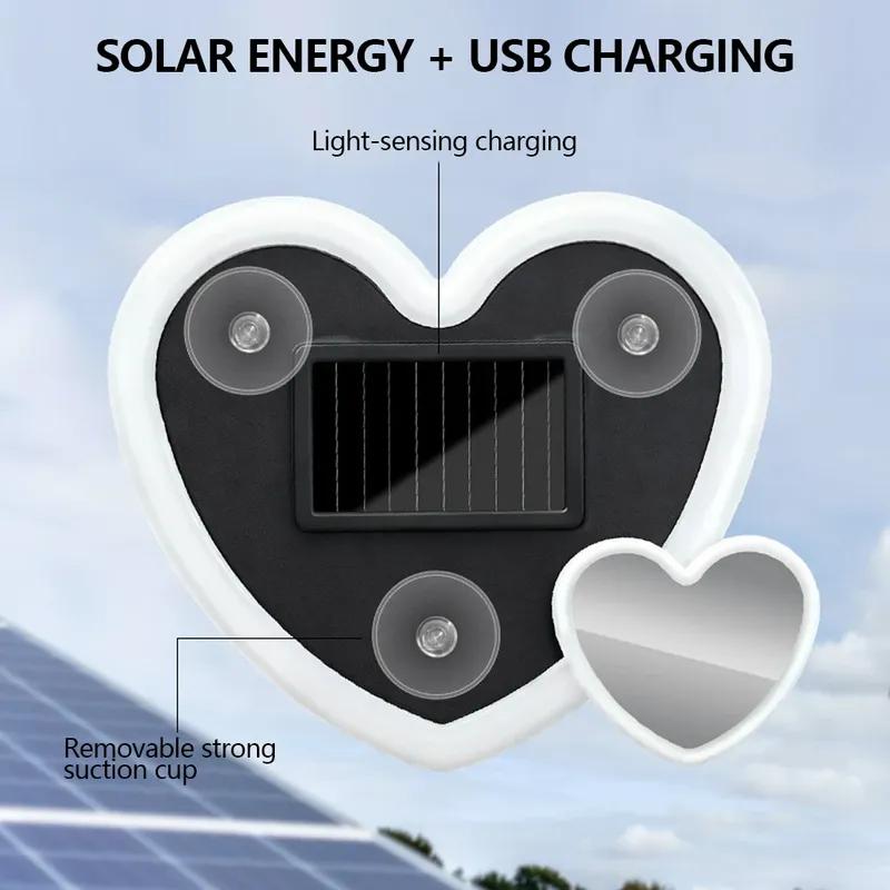 Easy Installation Dual Heart Shape Wireless Car LED Heart Light Suction Cup Solar Powered Soft Illumination Car Neon Light