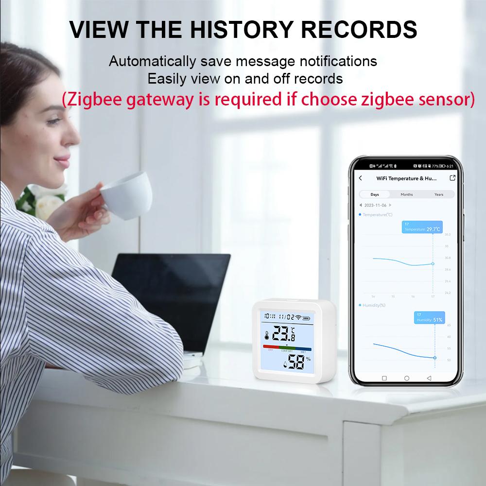 Tuya Smart WiFi/Zigbee Датчик температуры и влажности Гигрометр для помещений Термометр с ЖК-дисплеем Поддержка Alexa Google Home