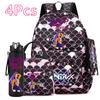 4Pcs/set Anime Cartoon Printed Backpack with Handbag Pencil Case 750Ml Water Bottler for Teenager Boy Girl Large Capacity Bookbag Schoolbag Mochila