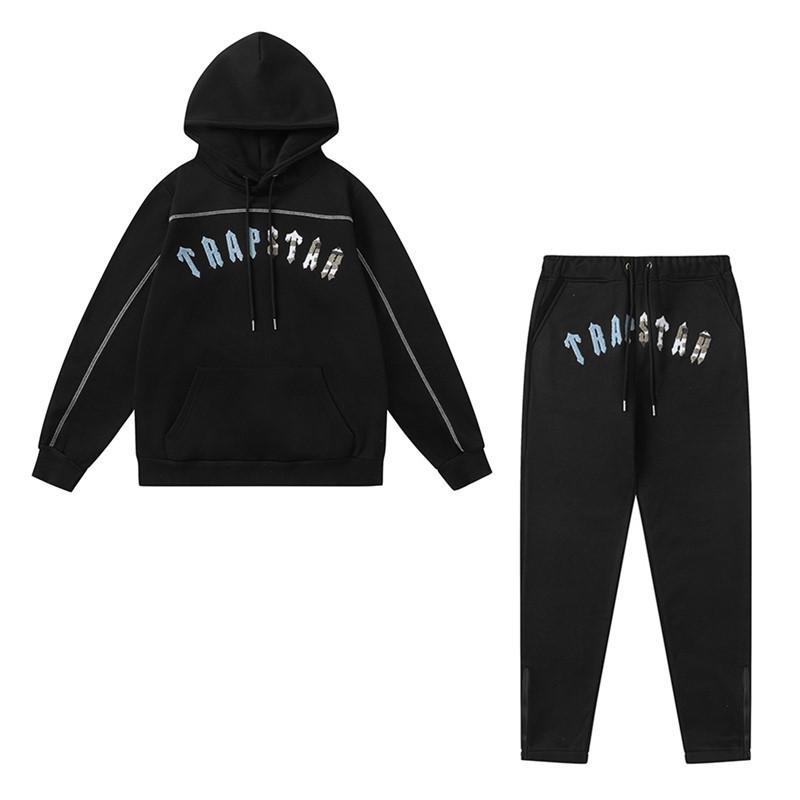 Европейский и американский Trapstar Красный/Черный Худи с Вышивкой Головы Тигра для Мужчин и Пар с Длинными Штанами Повседневный Комплект