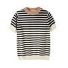 New Spring Summer Brand Quality Breathable Knit T Shirt 100% Cotton Clothes Striped Patchwork Tops C-003
