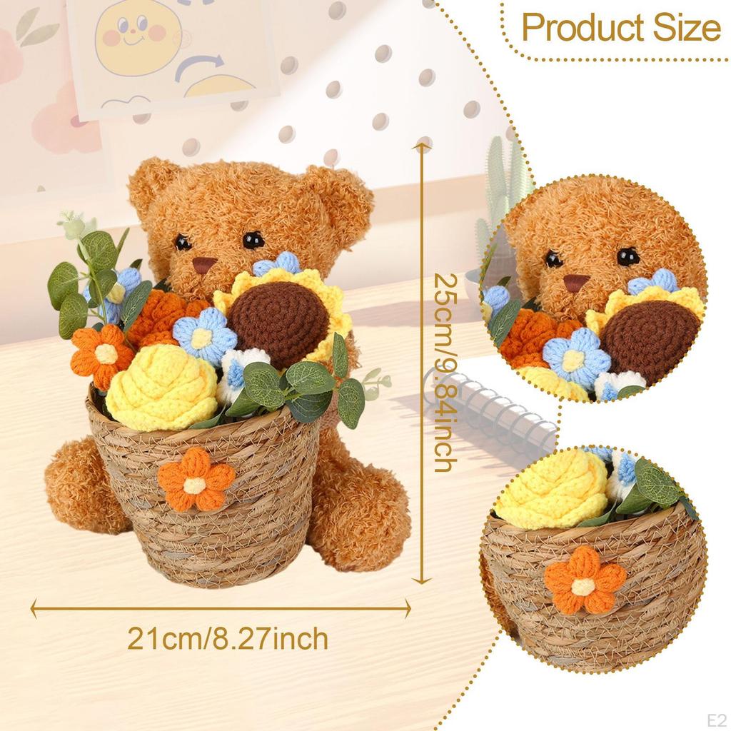 Crochet Flower Bear Knitted Crafts Gifts for Wife Girlfriend Home Decoration Cartoon