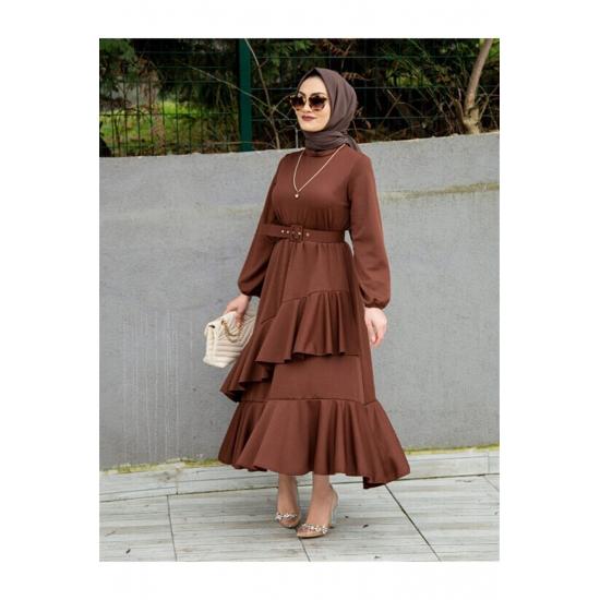 Платье-хиджаб с многослойным поясом и эластичными рукавами Volan