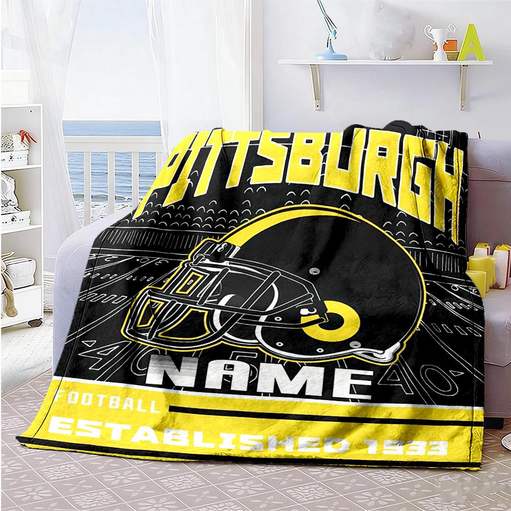 Pittsburgh Fans Personalized Name Blanket Gift Personalized Blanket Soft Warm Cozy Suitable for Living Room Seaside Office Bed All-Season Use