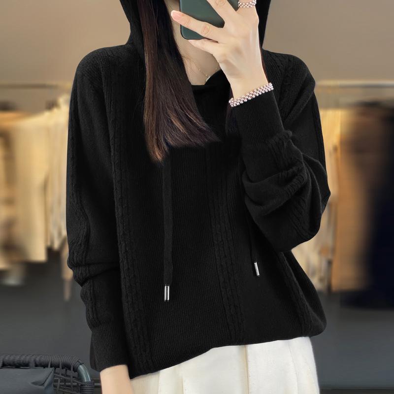 INDFS Женская мода повседневная осень-зима однотонный принт длинный рукав с капюшоном свитера