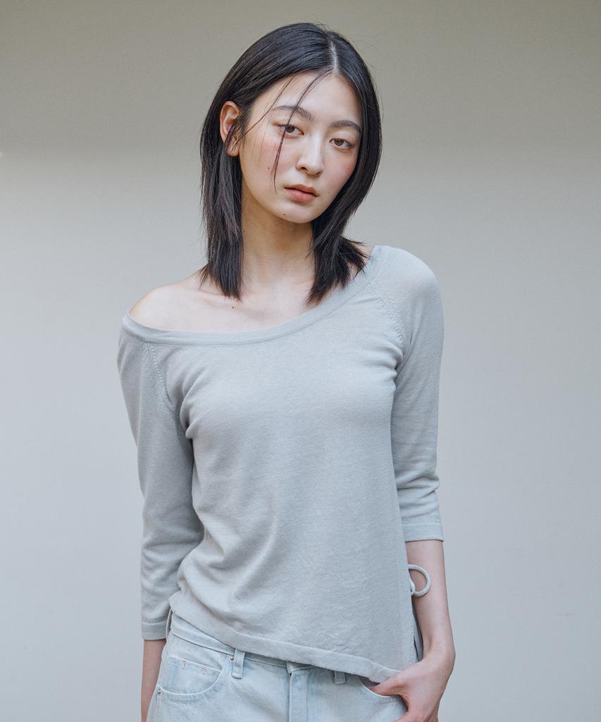 AHWE Off-Shoulder Half Sleeve Knit_Light Gray