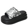 Fashion 7CM Thick Bottom Summer Bling Leather Slippers Women's Sandals 2024 Women Wedges High Platform Flat Shoes Woman Beach Flip Flops