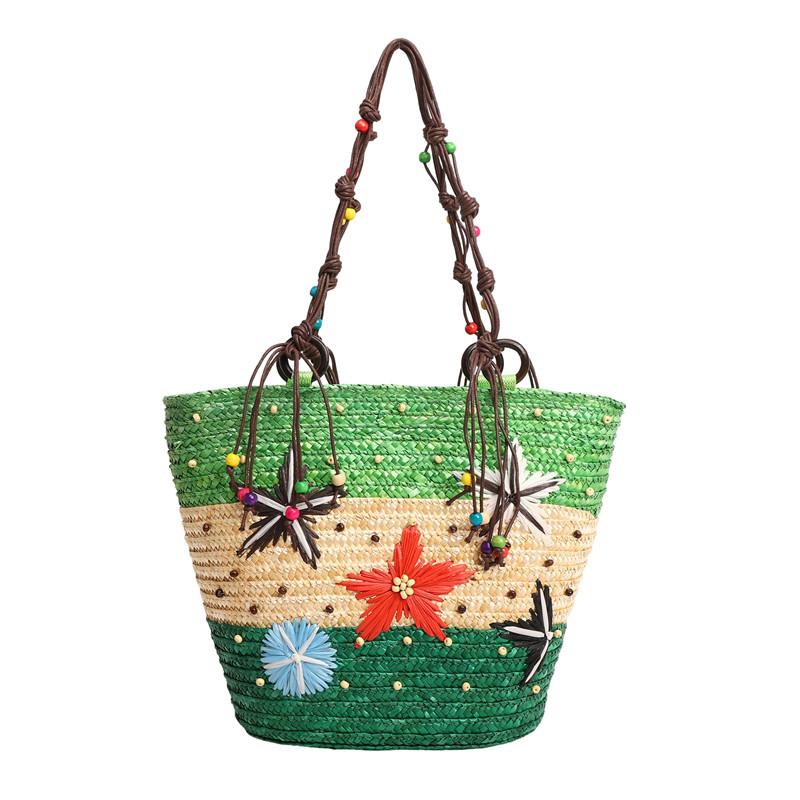 2026 New Bohemian Starfish Straw Tote Bag Women Beaded Handle Large Capacity Shoulder Bag Summer Beach Vacation Travel Handbag
