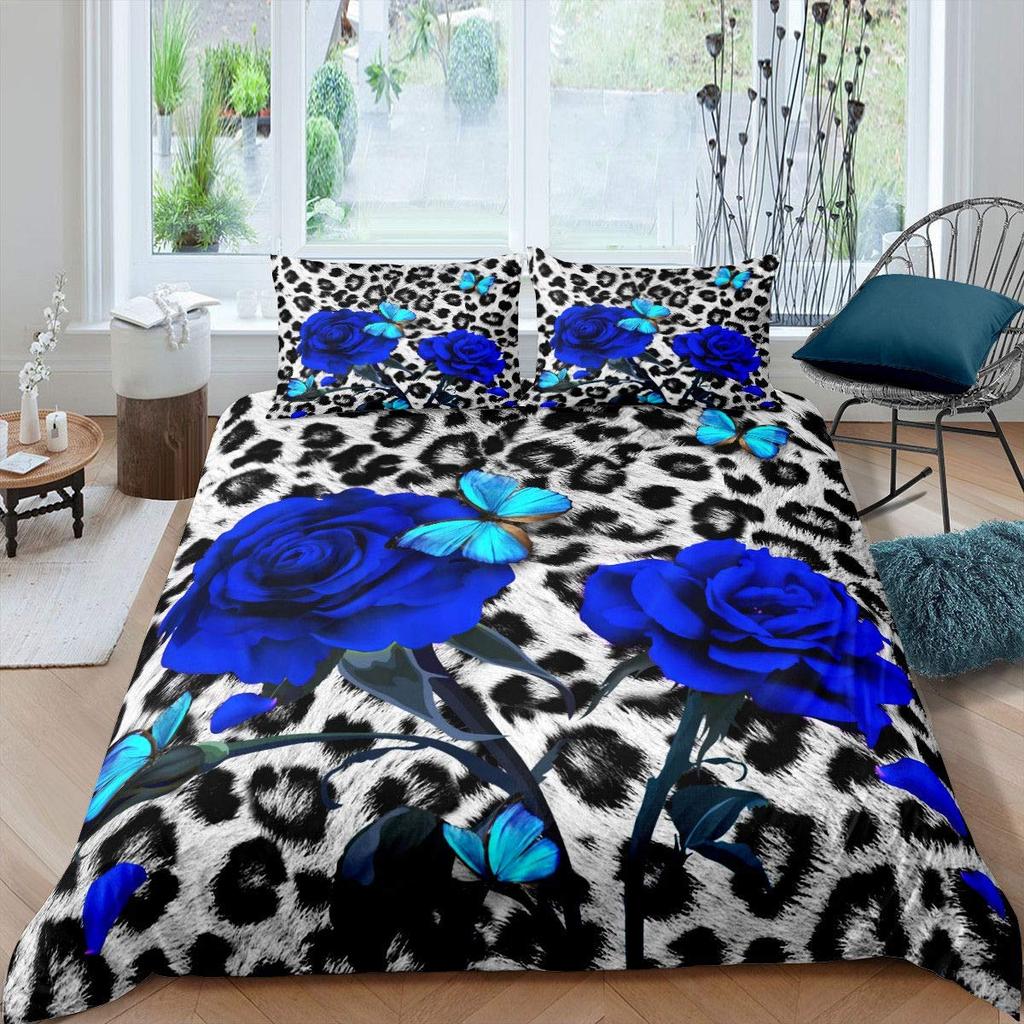 Пододеяльник с розами, женский шикарный комплект постельного белья с фиолетовым цветочным принтом, романтические цветы, блестки, королевского размера, покрывало для пар