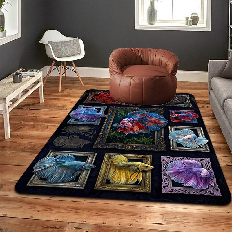 Betta Fish Art Pattern Rug Floor Mat for Living Room or Bedroom Soft and Comfortable Carpet a Gift for Birthday and Holiday.