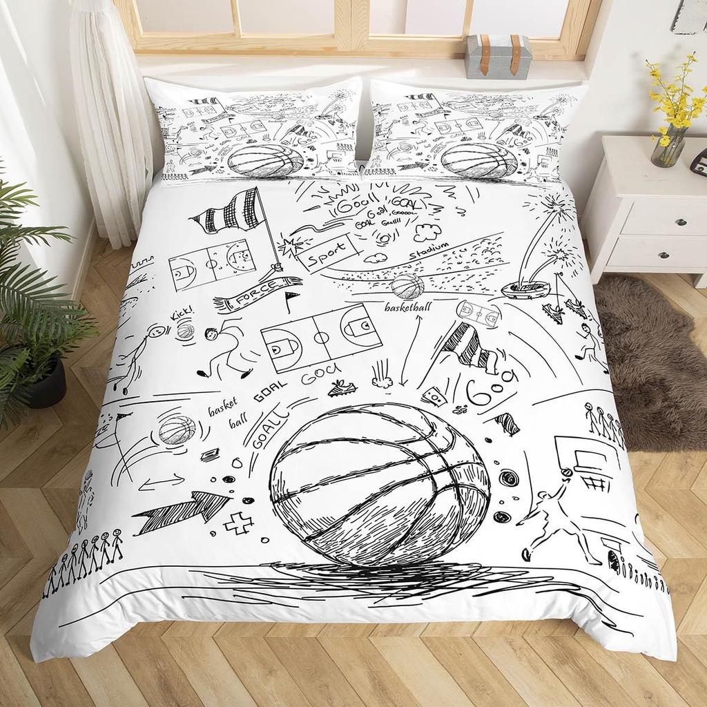 Пододеяльник для баскетбола Твин Квин Для мальчиков Подростков Спальня Спортивные Игры Постельное белье Рустик Фермерский дом Деревянная доска Чехол для одеяла