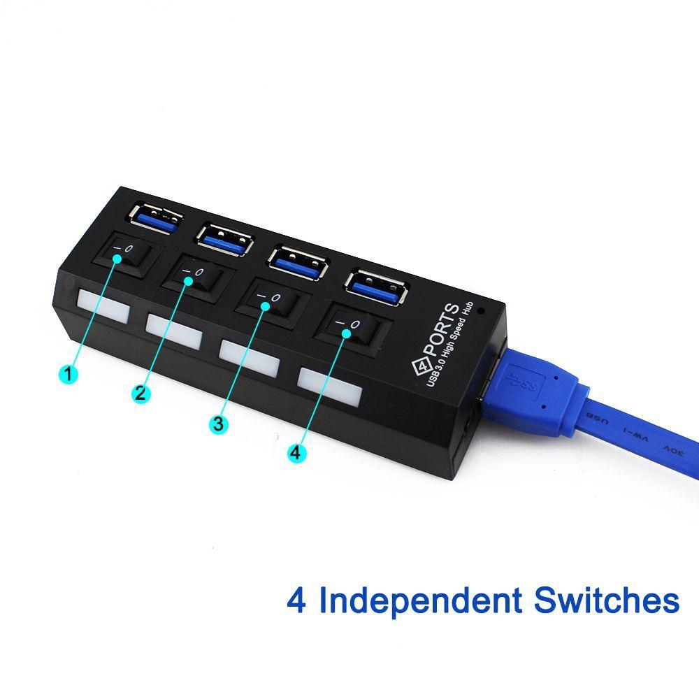 Sync Data Converter Splitter 5Gbps High Speed 4/7 Port USB 3.0 Hub AC Power Adapter on/Off Switches