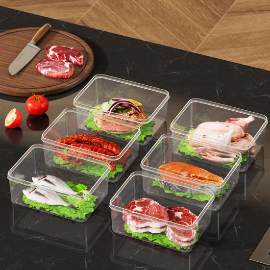 DYS Refrigerator Storage Box, with Lid, Clear Stackable Food Container, Microwave Safe Odor Resistant Freshness Keeper, for Fridge Organization