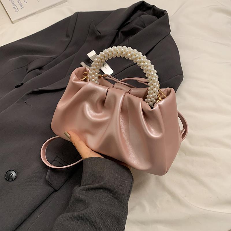 Новые сумки через плечо с рюшами для женщин, простые жемчужные цепочки, маленькие сумки, женские летние повседневные сумки через плечо с застежкой-молнией Cloud