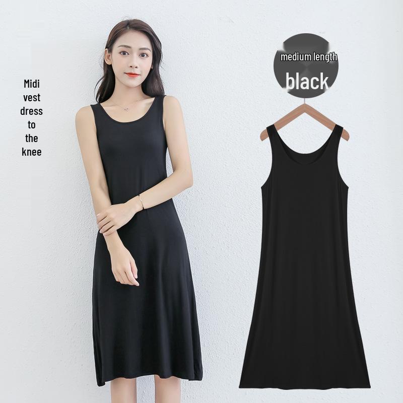 Women's 2025 Modal Long Camisole Dress: Summer Vest, Inner Layer Base, Black, for Spring and Autumn
