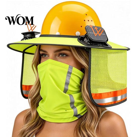 Polyester Helmet Neck Cover Hat Shield with Fan, Ventilation Visor Mesh Design, Full Brim Ventilated Sun Protection Guard for Construction Outdoor